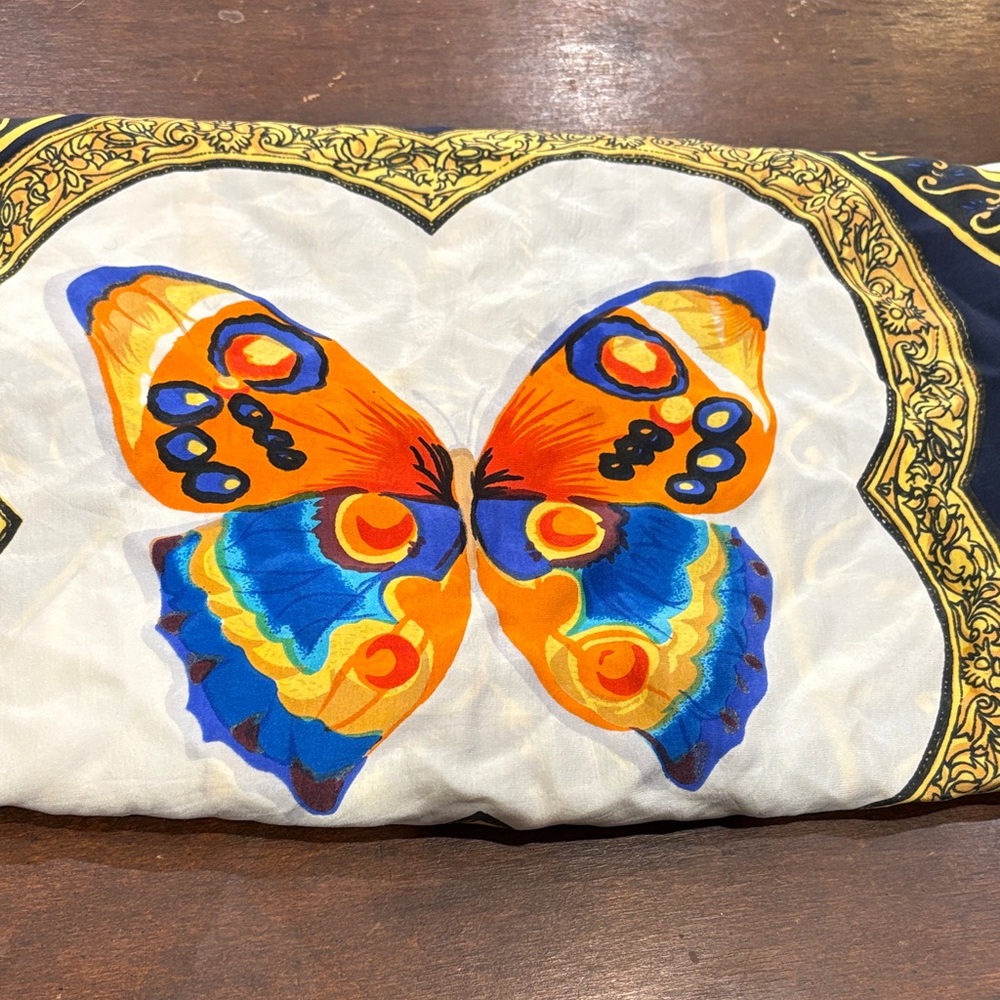 Source Unknown Orange and Blue Butterfly Scarf